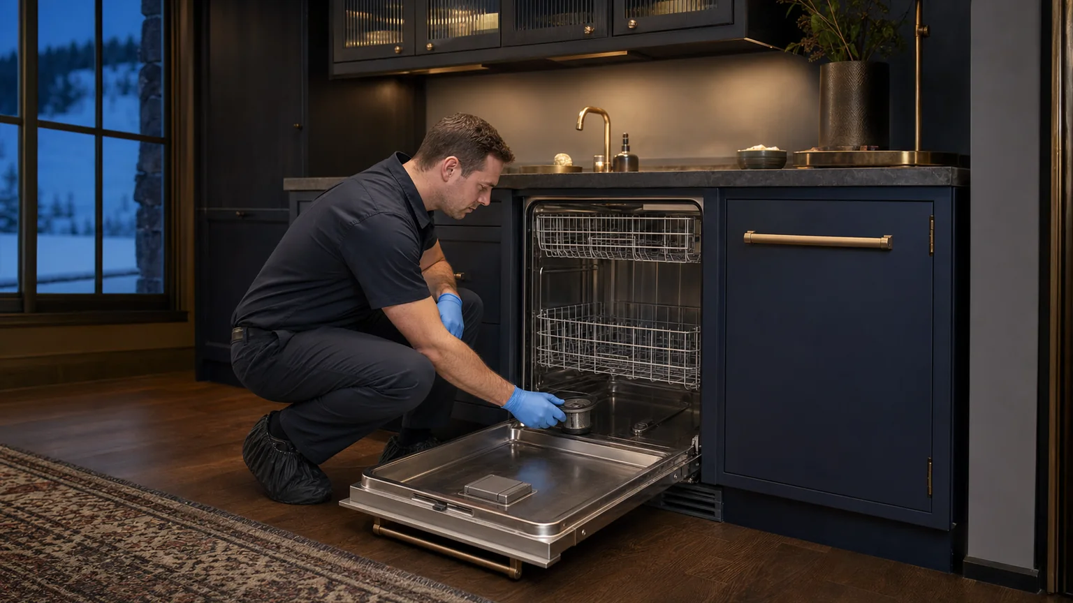Panel-ready dishwasher prepared for a professional diagnostic visit